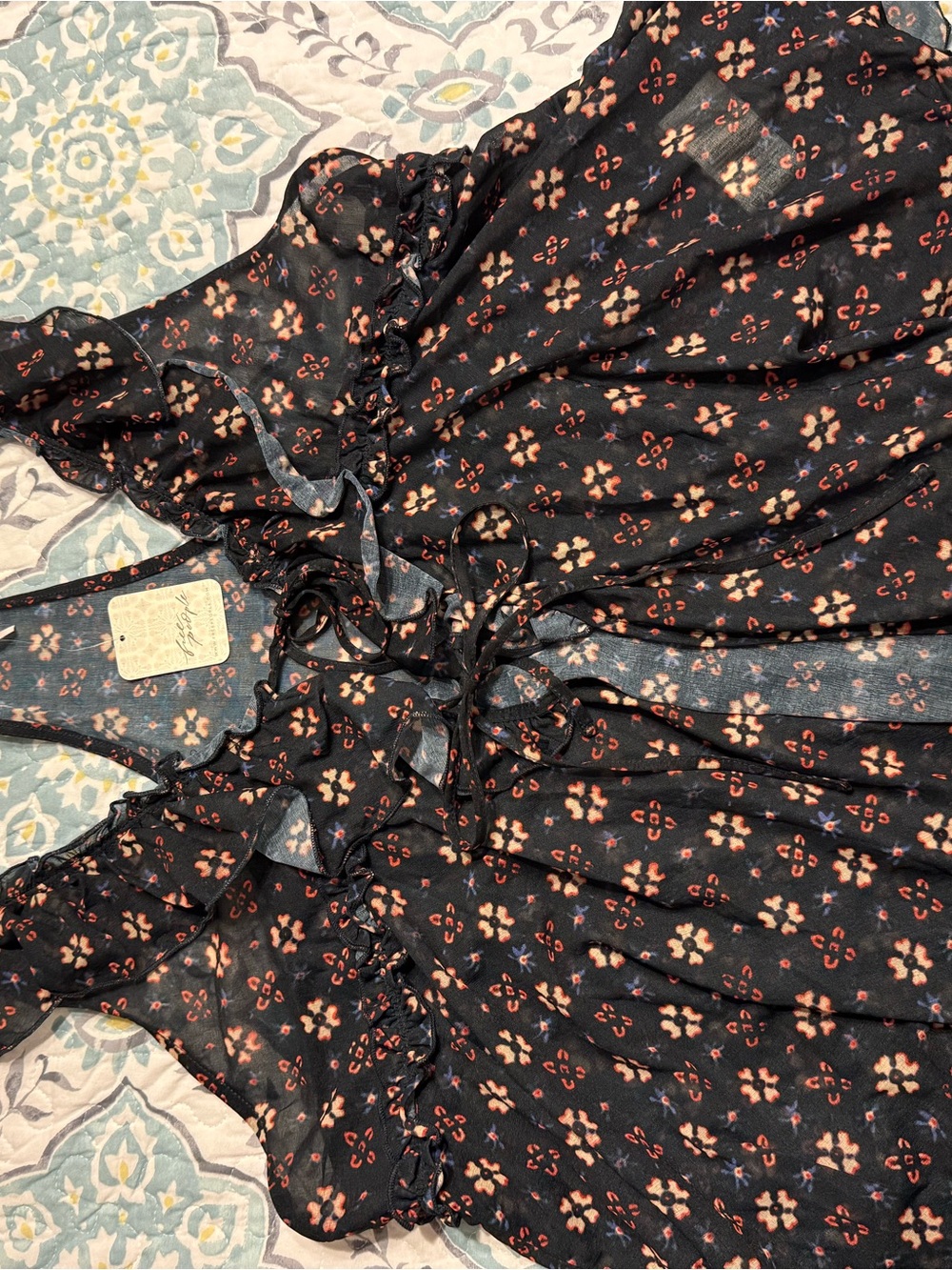 Free people tank top with tie front floral fall